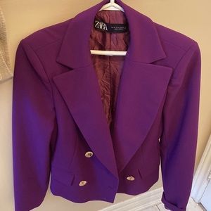 Purple Zara Crop double breasted blazer